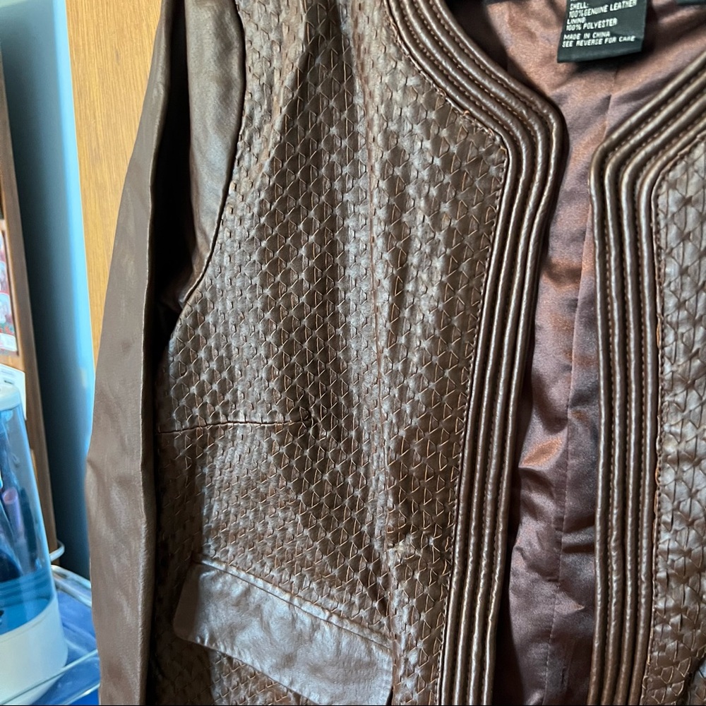 Vintage Brown Patterned Leather Jacket - image 6